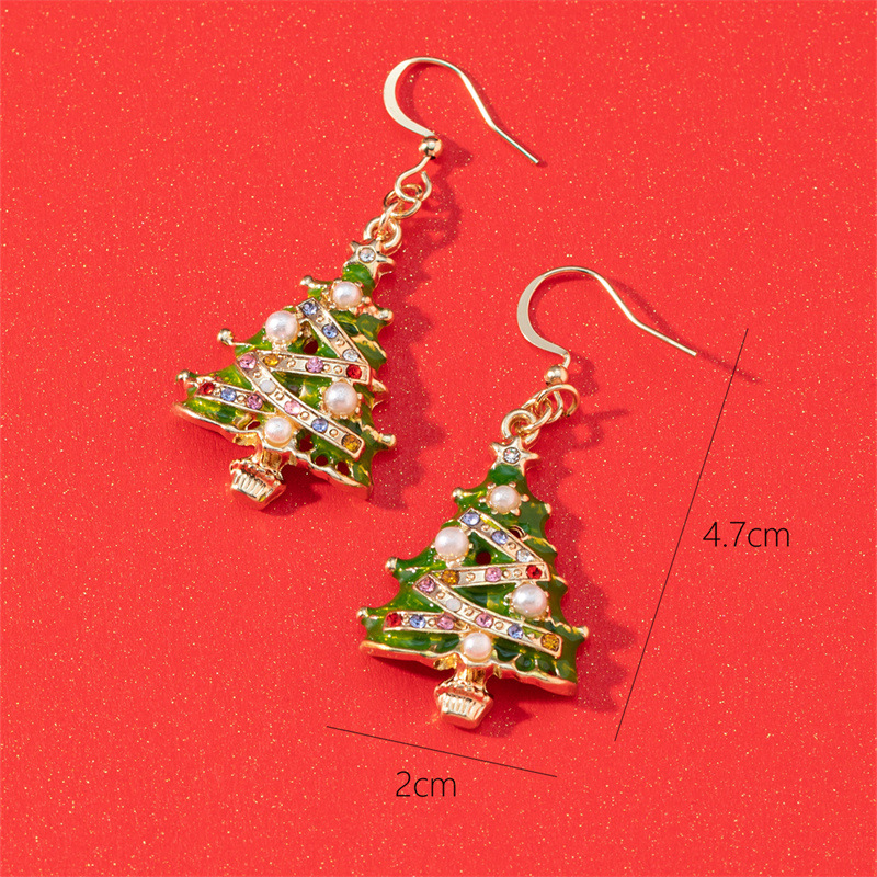 Boucles d'Oreilles Sapin de Noël avec Perles et Strass Cadeau Noël | Jessemade