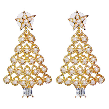 Boucles d'Oreilles de Noël Flocon de Neige avec Perles Grises et Argen