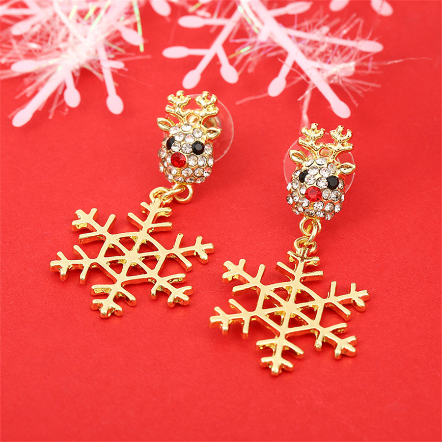 Boucles d’Oreilles Renne et Flocon Doré Cadeau Noël | Jessemade