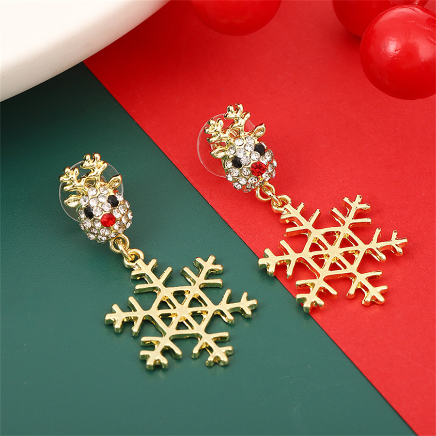 Boucles d’Oreilles Renne et Flocon Doré Cadeau Noël | Jessemade