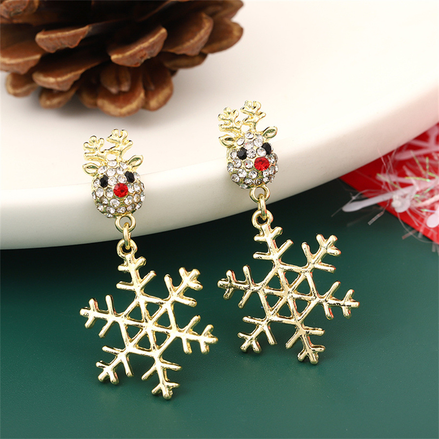 Boucles d’Oreilles Renne et Flocon Doré Cadeau Noël | Jessemade