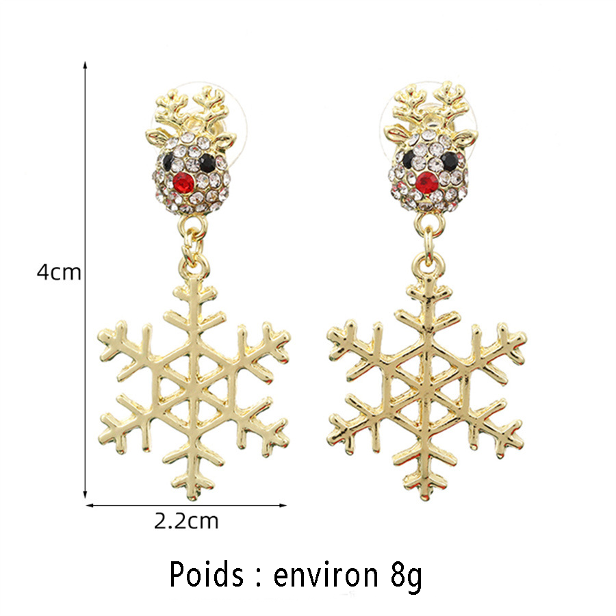 Boucles d’Oreilles Renne et Flocon Doré Cadeau Noël | Jessemade