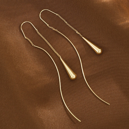 Boucles d’Oreilles fines pendantes minimalistes en forme de fil courbé | Jessemade