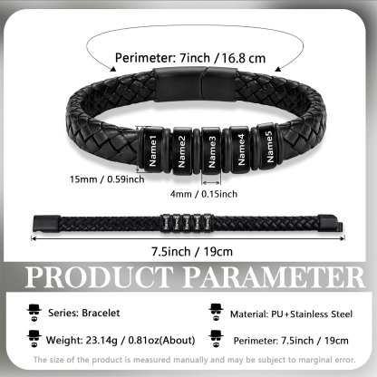 Bracelet tressé en cuir personnalisé avec 2 à 6 Perles et Prénom sur mesure