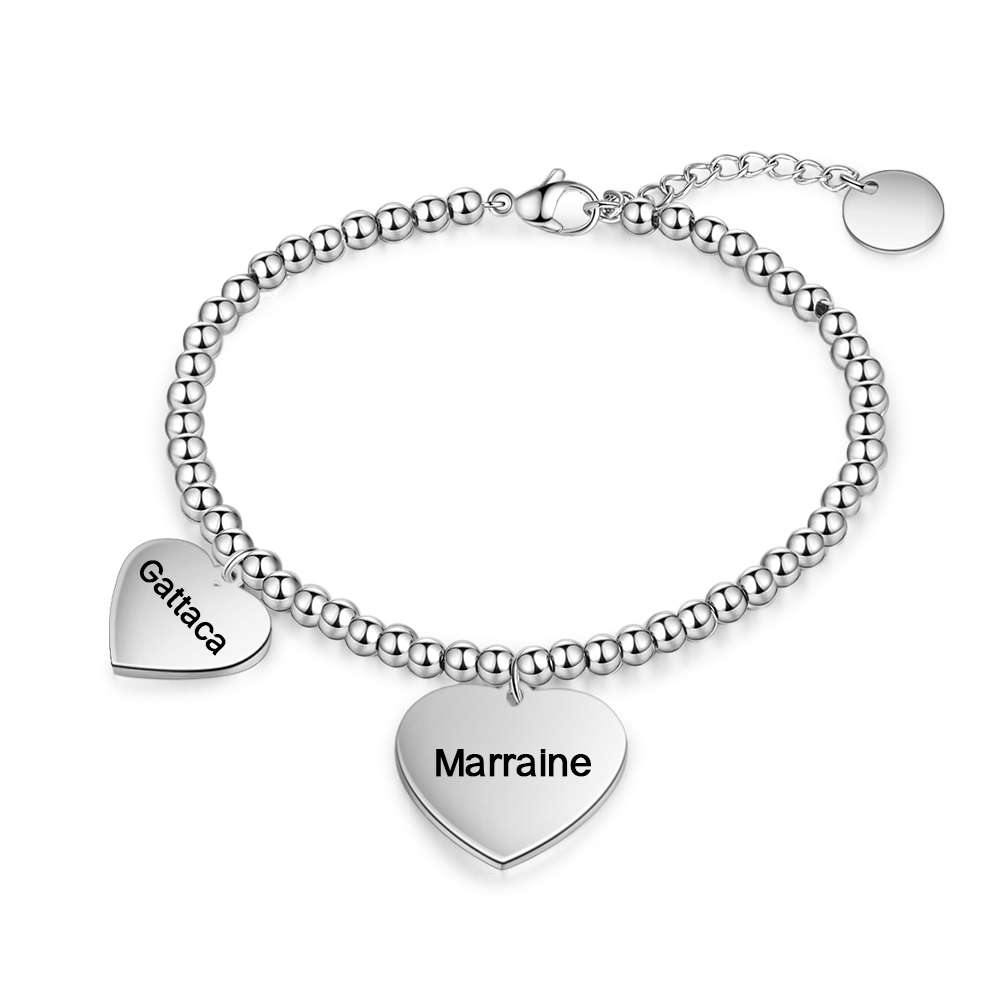 À Ma Marraine Bracelet Cheville Prénom Personnalisé 2 Coeurs Pour Femme | Jessemade