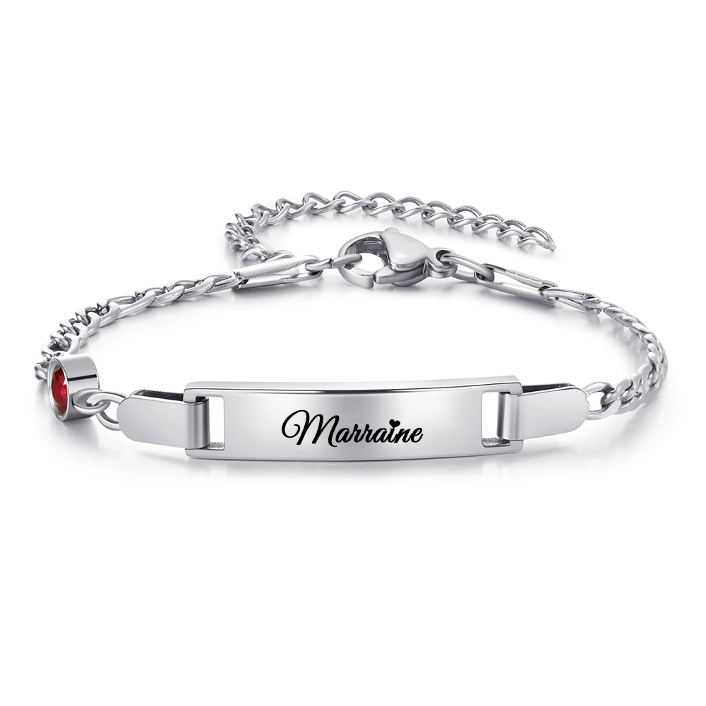 Bracelet Personnalisé Maman - Gravure Prénoms + Pierres De Naissance - Pendentif Pieds De Bébé - Cadeau Fête Des Mères - 6