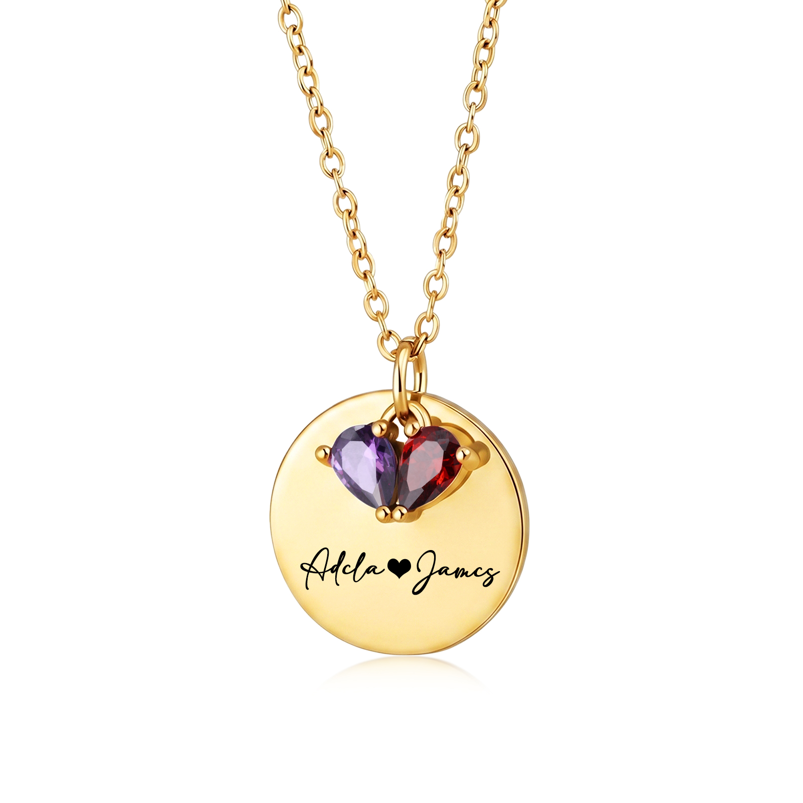 Collier Pendentif Personnalisé avec 2 Prénoms et Pierres de Naissance pour Elle