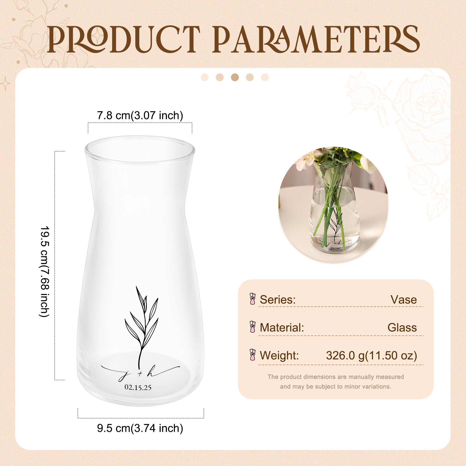 Vase en verre transparent personnalisé – pour Couple, Fiançailles ou Mariage (sans fleurs)