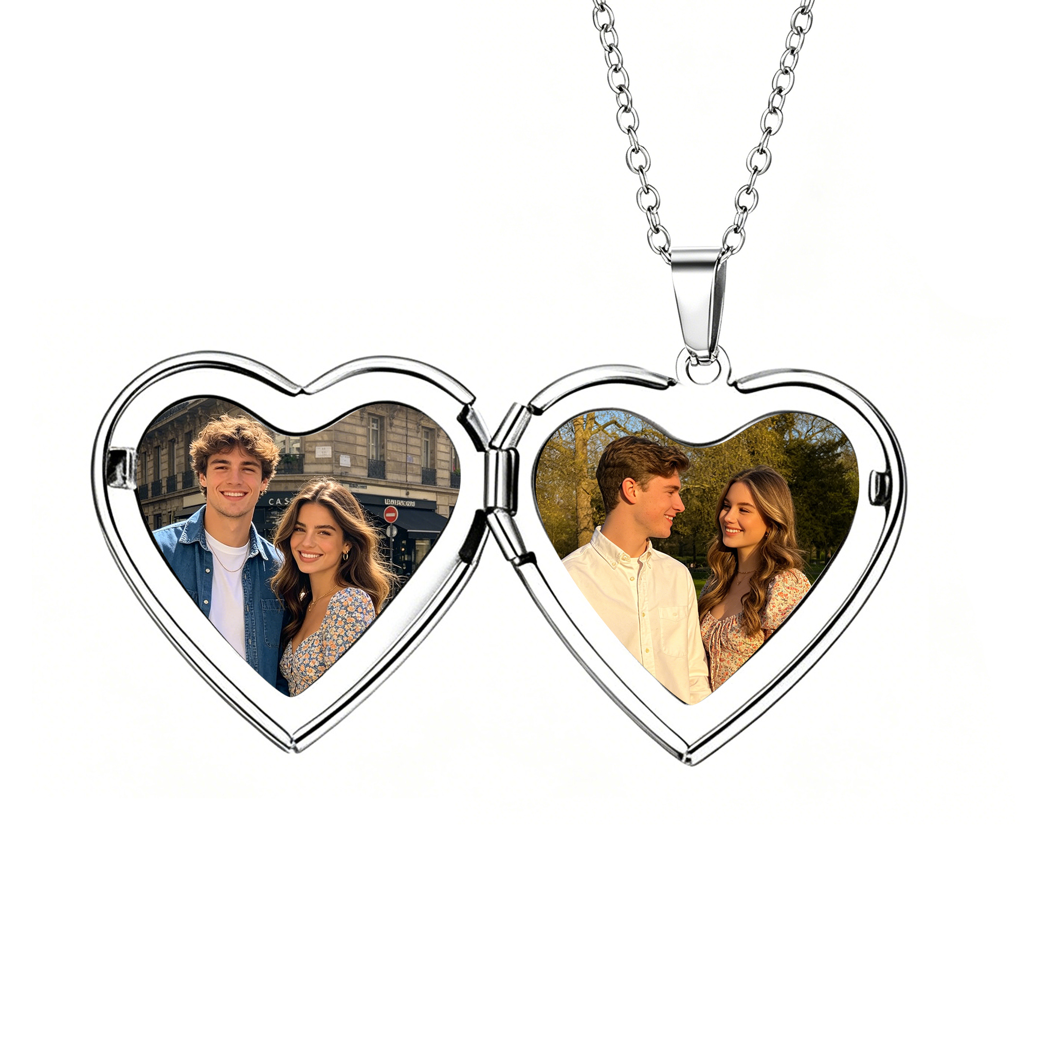 Collier Médaillon Cœur Personnalisé avec 2 Photos et NFC, Gravé avec Texte