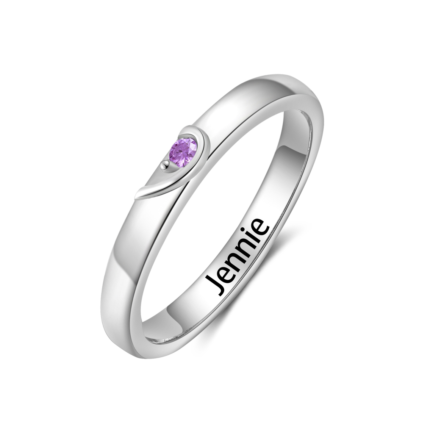 Bague partenaire en forme de cœur avec 2 pierres de naissance, gravée avec 2 prénoms