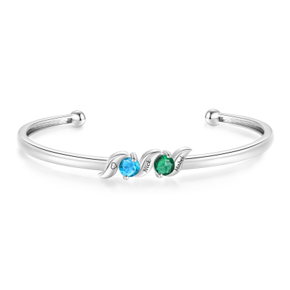 Bracelet jonc familial personnalisé pour femme avec pierres de naissance, personnalisé avec 1 à 5 prénoms et pierres