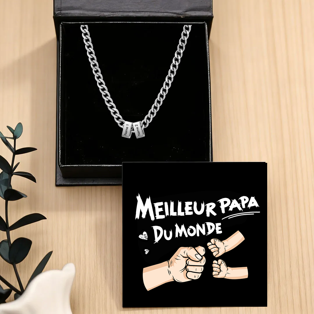 Collier à Maillons Cubains Personnalisé pour Homme avec 1 à 6 Prénoms | Cadeau Fête des Pères