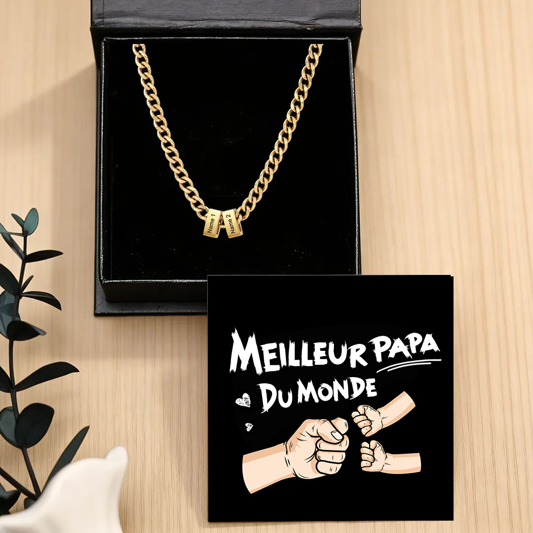 Collier à Maillons Cubains Personnalisé pour Homme avec 1 à 6 Prénoms | Cadeau Fête des Pères