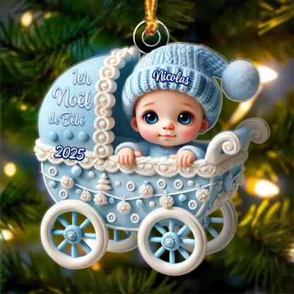Décoration Sapin Noël Personnalisée en forme de Poussette pour le 1er Noël de bébé
