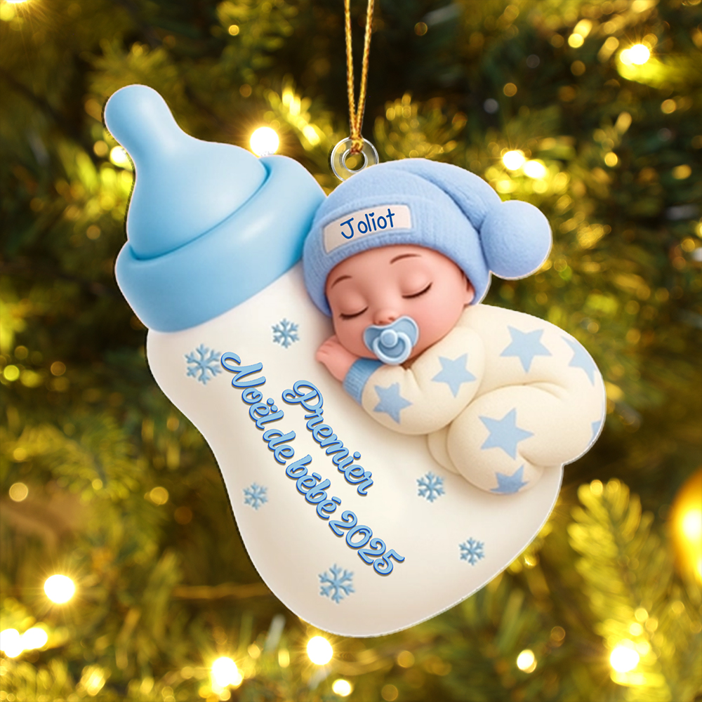 Décoration Sapin de Noël Bébé Endormi Biberon Cadeau de Premier Noël