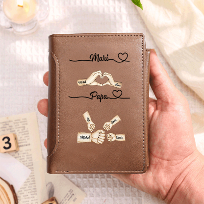 Portefeuille Personnalisé avec 2-10 Prénoms et Poings Portefeuille en Cuir PU Cadeau Fête des Pères pour Papa ou Mari | Jessemade