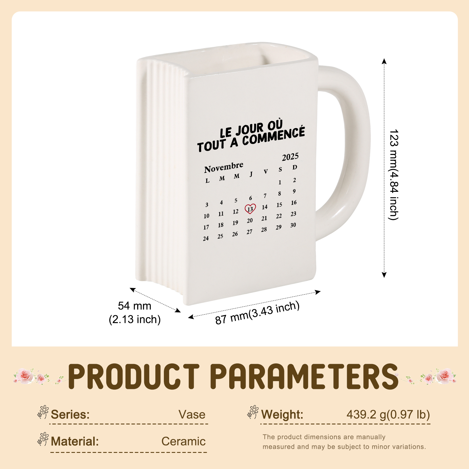 Vase Livre en Céramique Personnalisé avec 2 Prénoms et une Date pour Couple