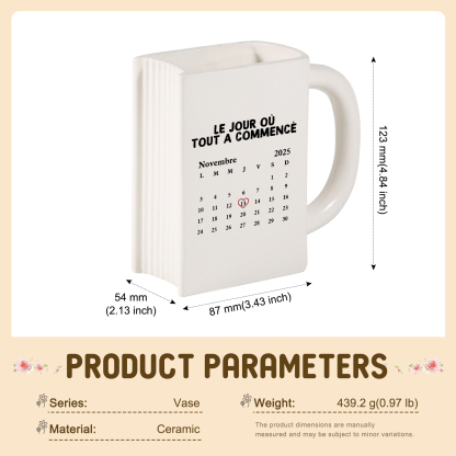 Vase Livre en Céramique Personnalisé avec 2 Prénoms et une Date pour Couple