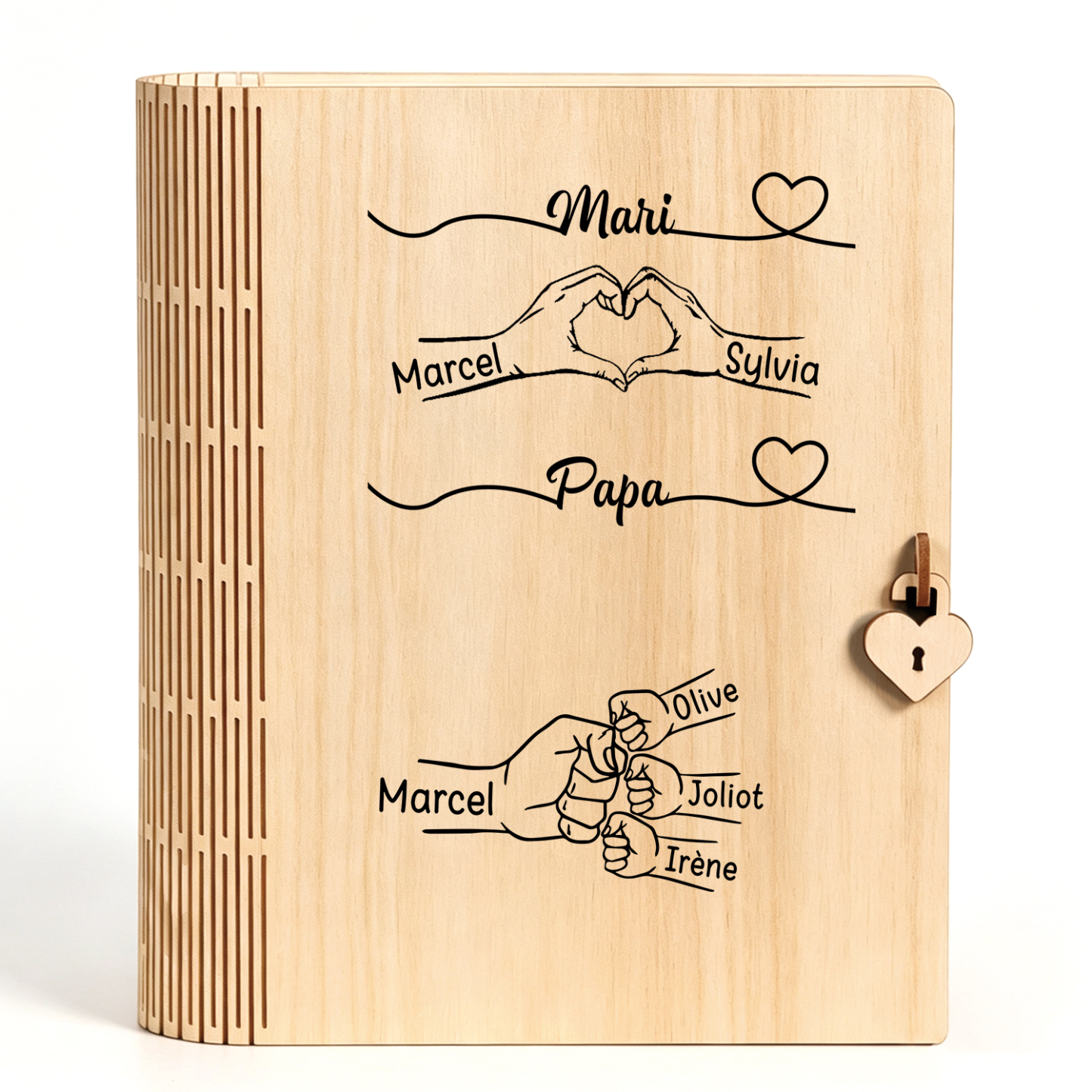 Boîte de Rangement Livre Personnalisée en Bois avec 3–10 Noms et Poings, cadeau de fête des Pères pour Papa