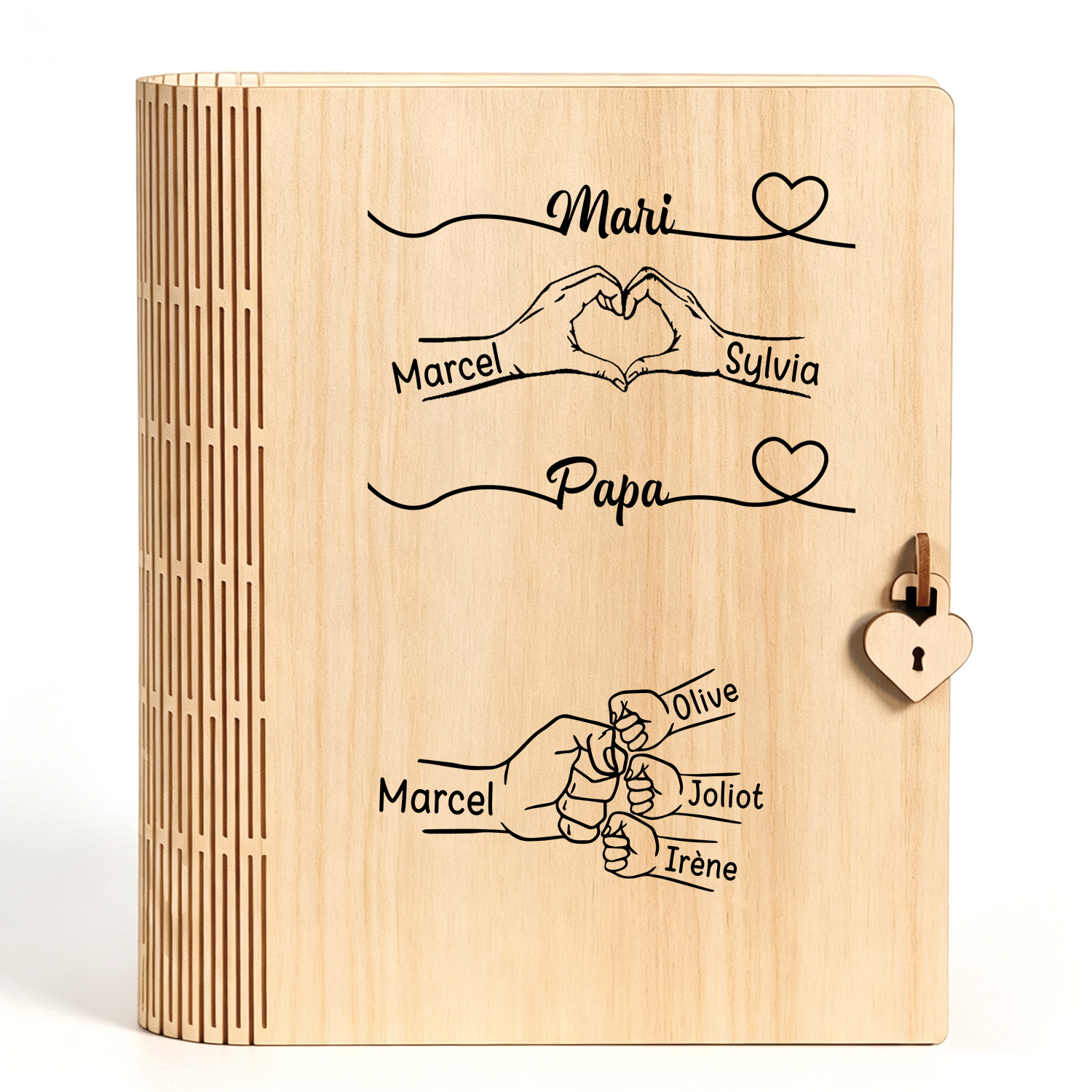 Boîte de Rangement Livre Personnalisée en Bois avec 3–10 Noms et Poings, cadeau de fête des Pères pour Papa