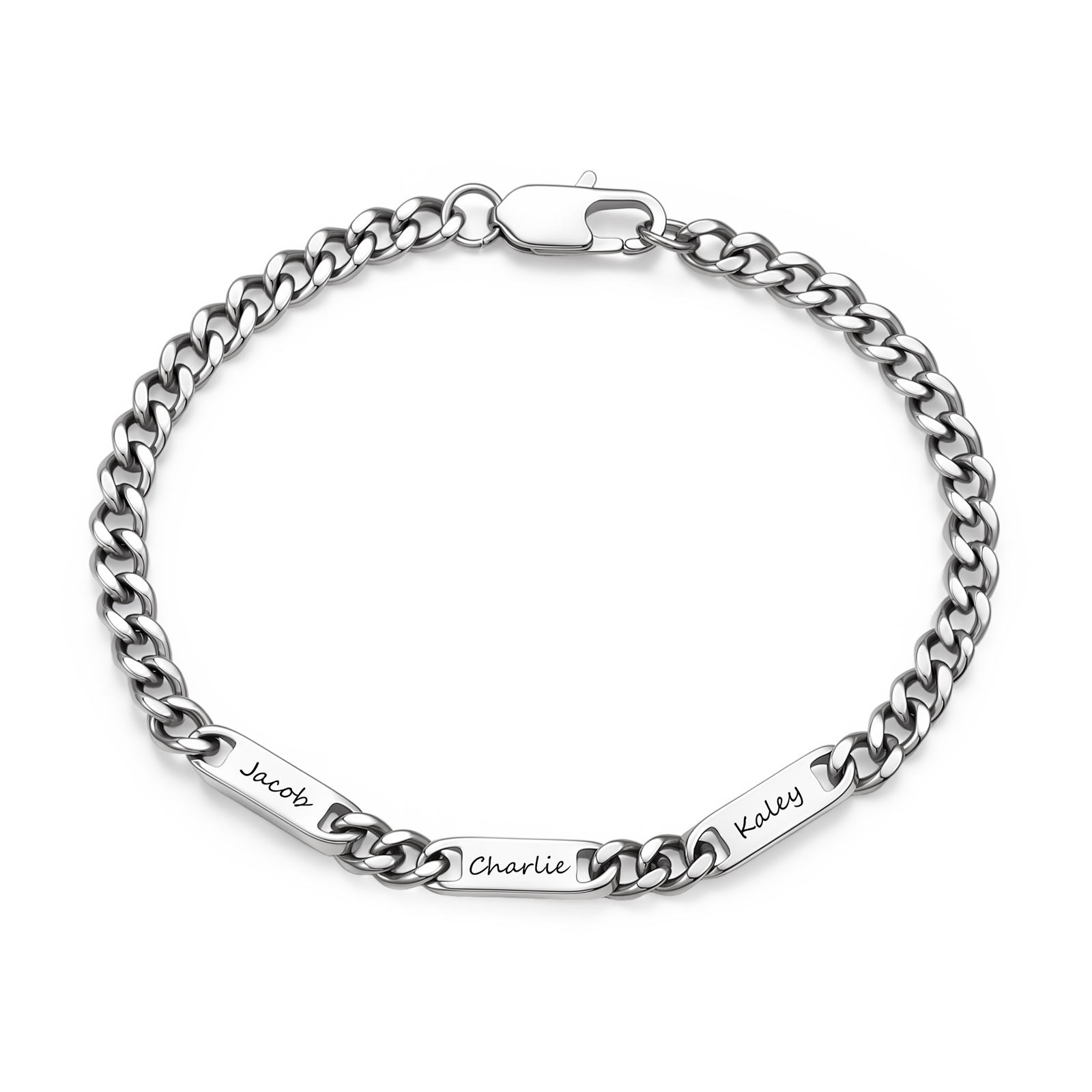 Bracelet Cubain Personnalisé pour Homme, en acier inoxydable, gravé avec 2 à 6 Prénoms