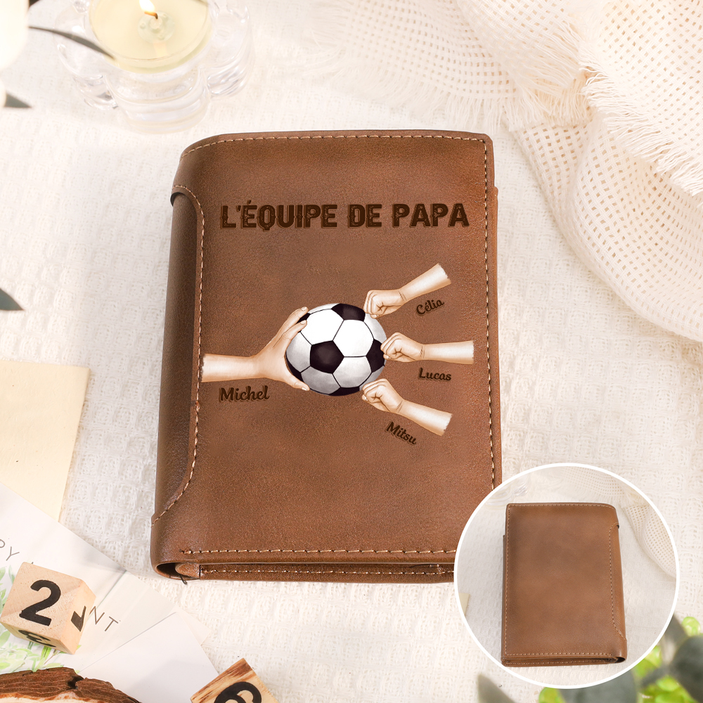 Portefeuille Homme Personnalisé – Motif Équipe de Papa avec 2 à 6 Prénoms et Poings