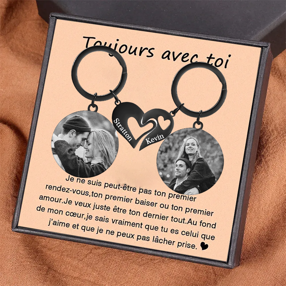 Porte-Clés Personnalisés Avec Photo et Prénom Pendentif en forme de cœur Cadeau pour Couple | Jessemade