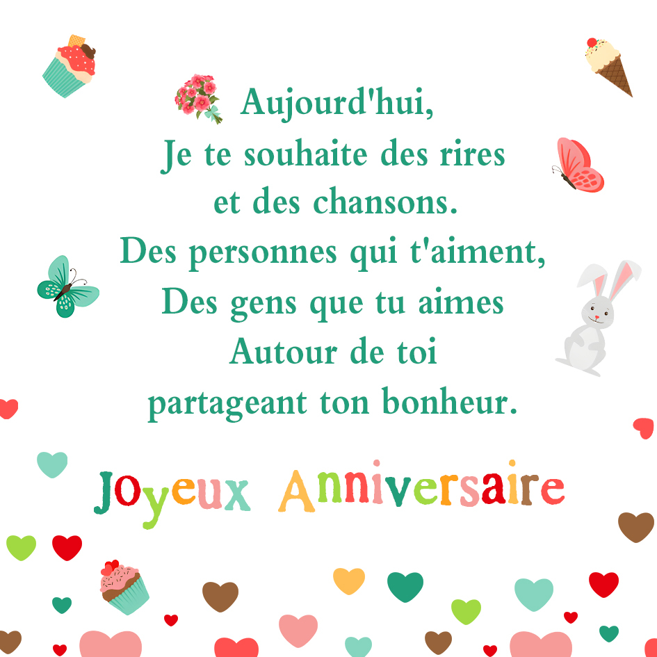 Joyeux Anniversaire - Carte de Cadeau Je te souaite des rires, des chansons