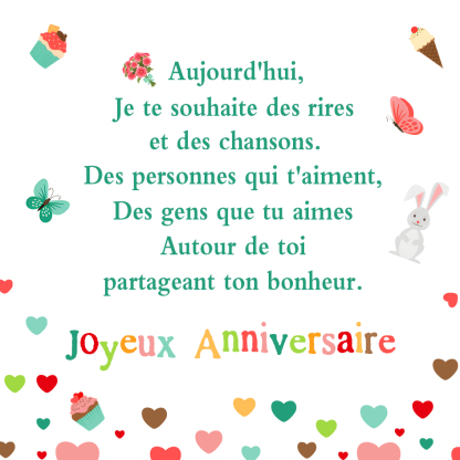 Joyeux Anniversaire - Carte de Cadeau Je te souaite des rires, des chansons
