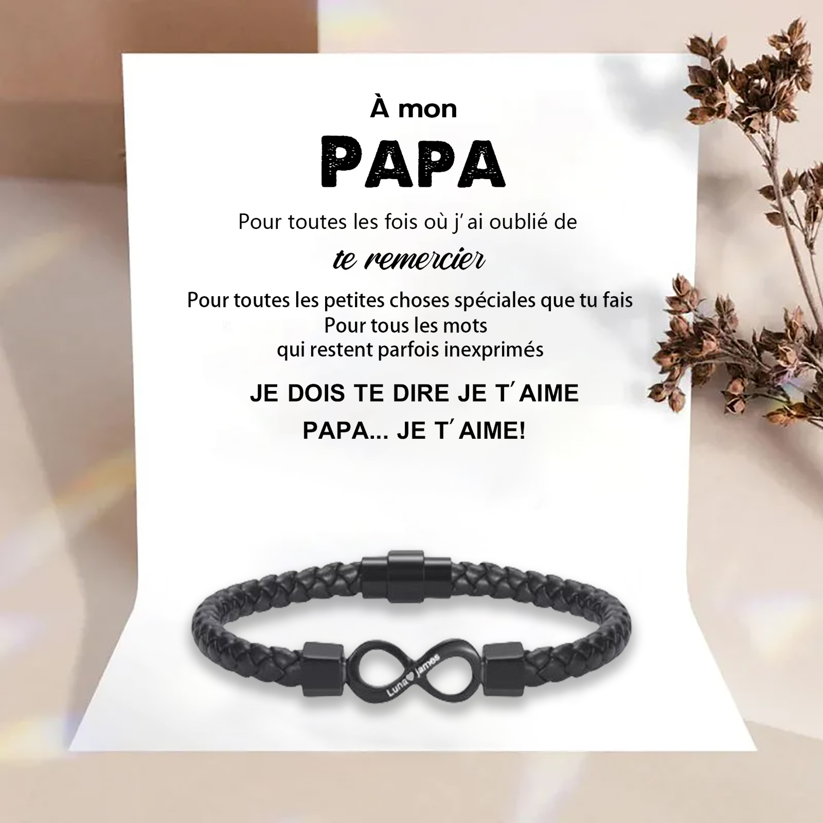À Mon Papa Bracelet Personnalisé Infini 2 Prénoms Personnalisés Bracelet Personnalisé Homme｜Jessemade