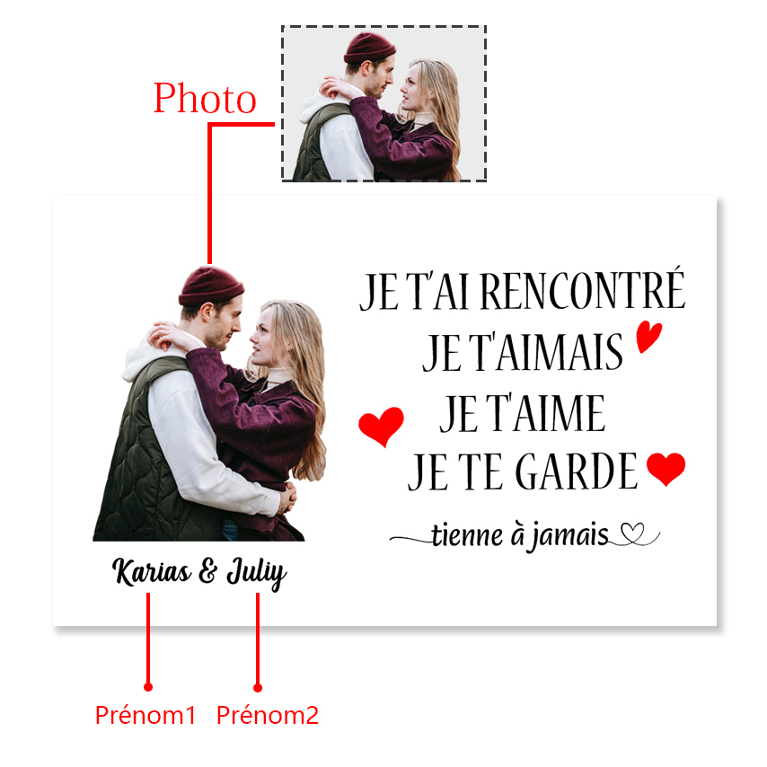Carte Portefeuille 2 Prénoms Personnalisés avec Photo Cadeau pour couple Saint-Valentin | Jessemade