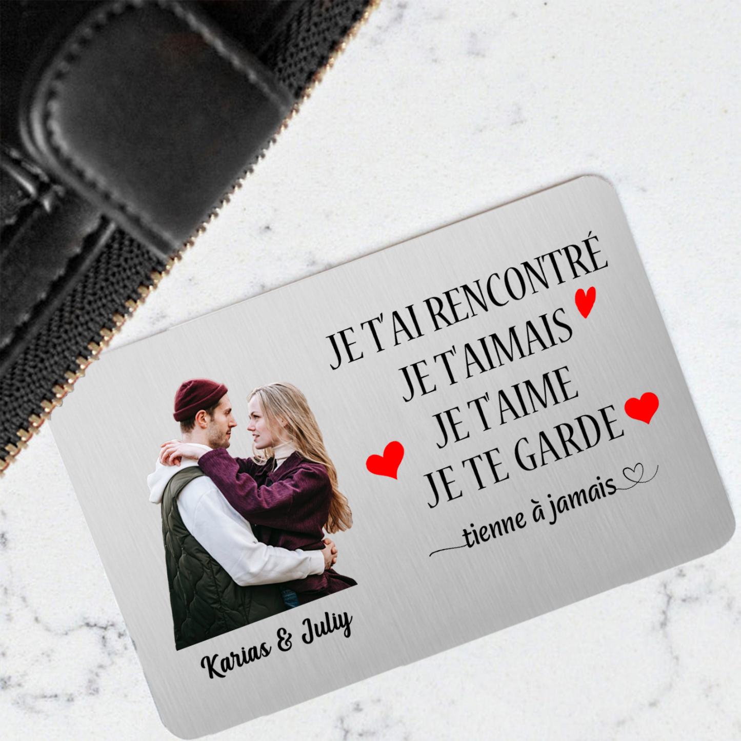 Coffret Cadeau 3PCS Bracelet Porte-clé et carte de Couple 1 Prénom Personnalisé avec Photo Coffret Cadeau pour Homme | Jessemade