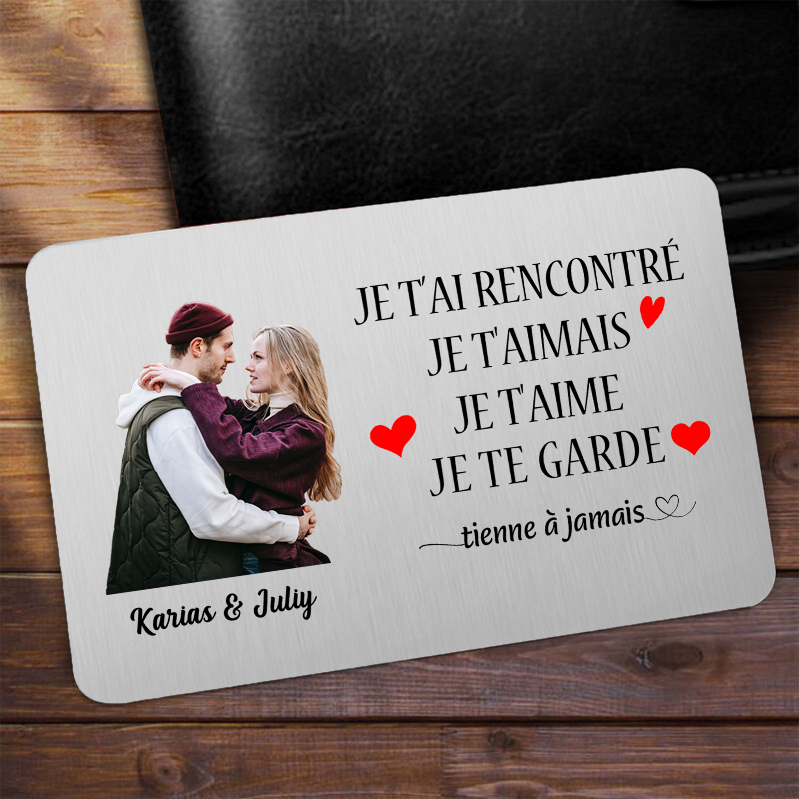 Carte Portefeuille 2 Prénoms Personnalisés avec Photo Cadeau pour couple Saint-Valentin | Jessemade