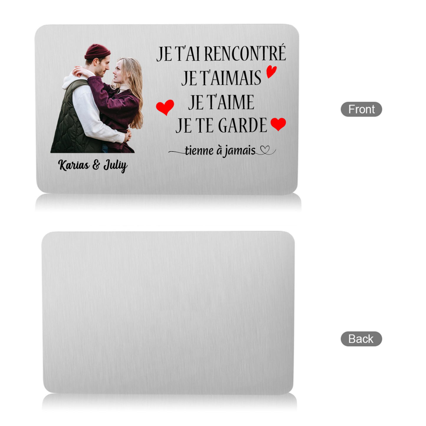 Coffret Cadeau 3PCS Bracelet Porte-clé et carte de Couple 1 Prénom Personnalisé avec Photo Coffret Cadeau pour Homme | Jessemade