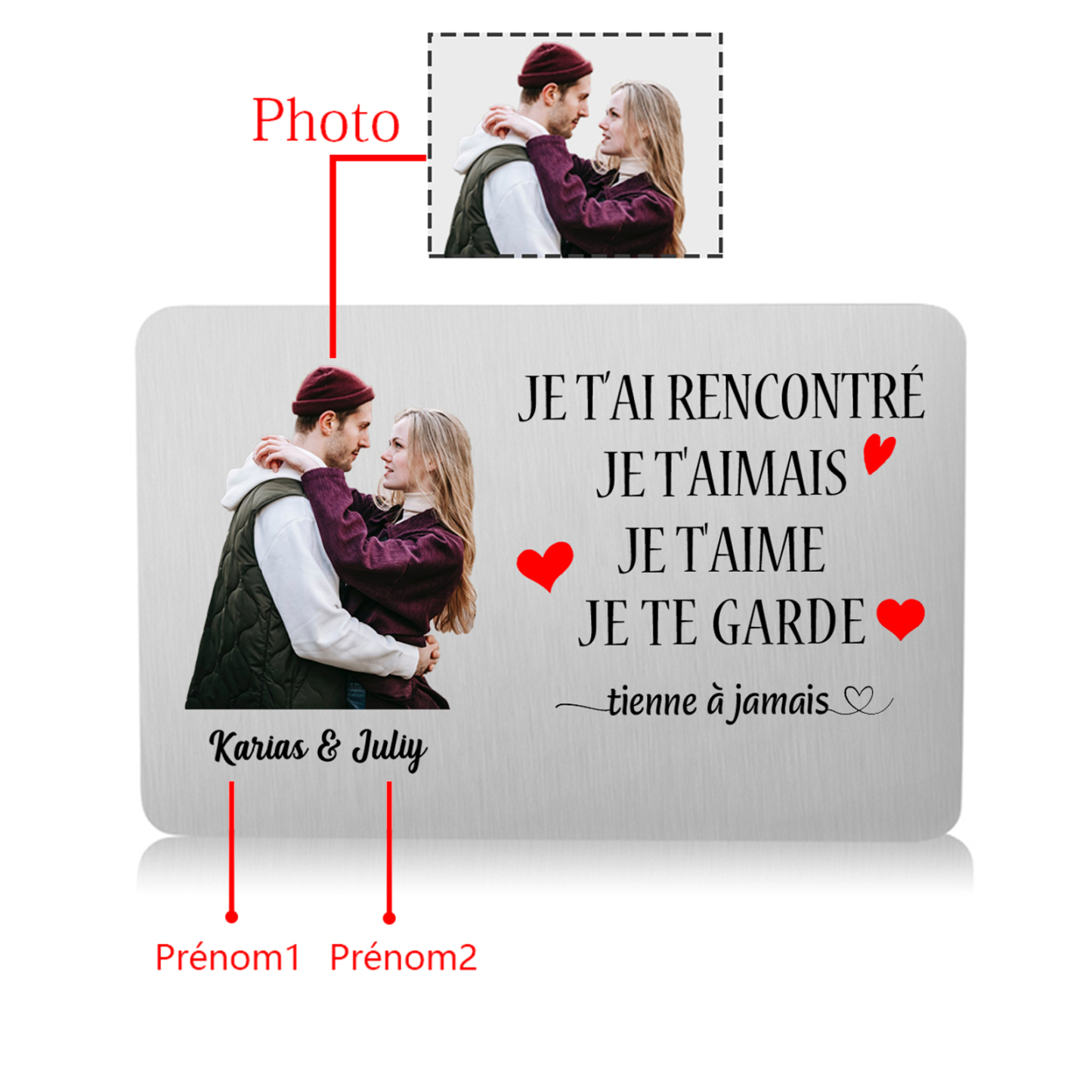 Coffret Cadeau 3PCS Bracelet Porte-clé et carte de Couple 1 Prénom Personnalisé avec Photo Coffret Cadeau pour Homme | Jessemade