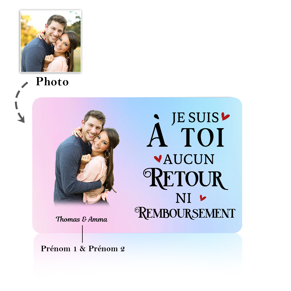 Carte Métallique Personnalisée avec Photo et Prénoms Romantiques | Jessemade
