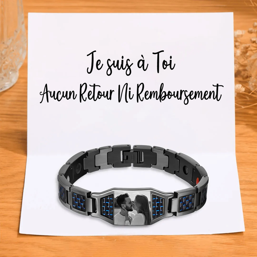 Bracelet Photo Personnalisé en Acier au titane Bracelet avec Carte 'Je suis à Toi' pour Homme｜Jessemade