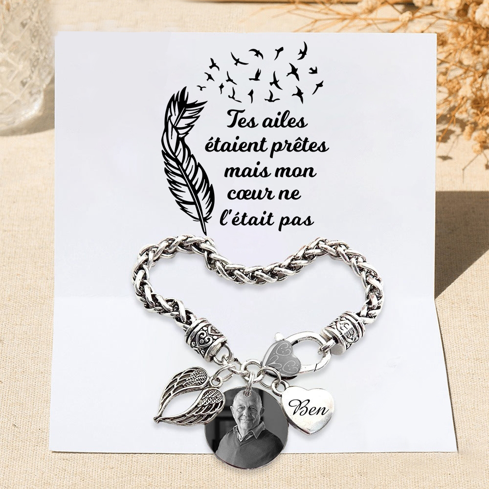 Bracelet Coeur et Ailes commémoratif 1 Prénom Personnalisé avec photo Avec Carte commémorative Bracelet Personnalisé | Jessemade