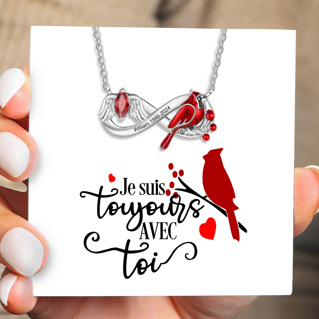Collier infini 1 Prénom crécerelle Personnalisé avec 1 pierre de naissance et date avec Carte Commémorative Cadeau commémoratif pour femme | Jessemade