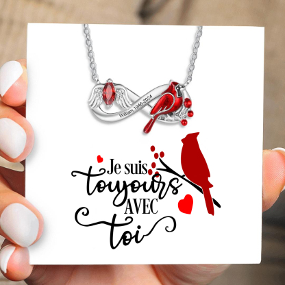 Collier infini 1 Prénom crécerelle Personnalisé avec 1 pierre de naissance et date avec Carte Commémorative Cadeau commémoratif pour femme | Jessemade