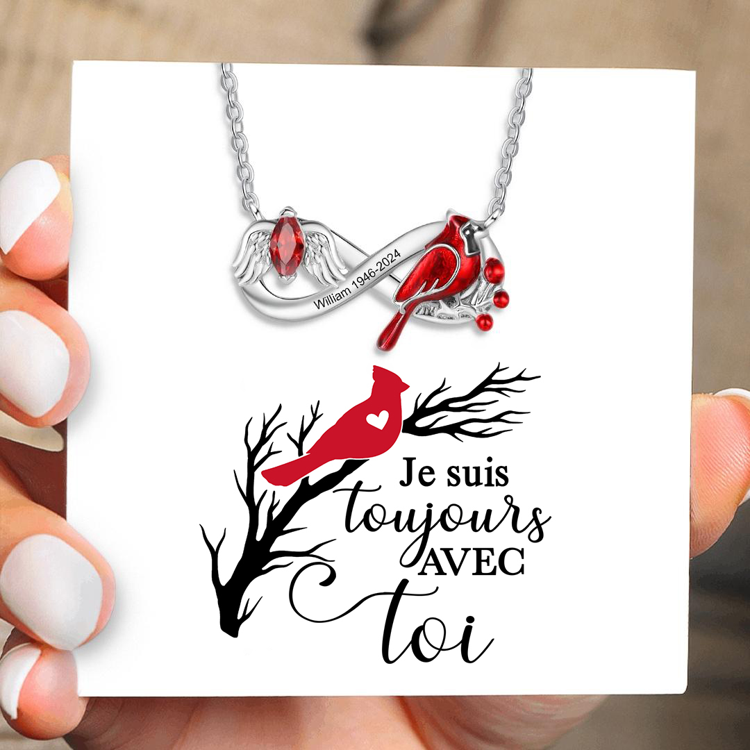 Collier infini 1 Prénom crécerelle Personnalisé avec 1 pierre de naissance et date avec Carte Commémorative Cadeau commémoratif pour femme | Jessemade