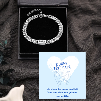 À mon Papa -Bracelet Personnalisé avec 1-6 Prénoms et Texte Bracelets Cubain avec Carte « Bonne fête papa »｜Jessemade