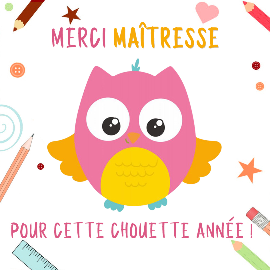 Pour Maîtresse/Maître/ATSEM - Carte de Remerciement avec message « Merci pour cette chouette année » | Jessemade