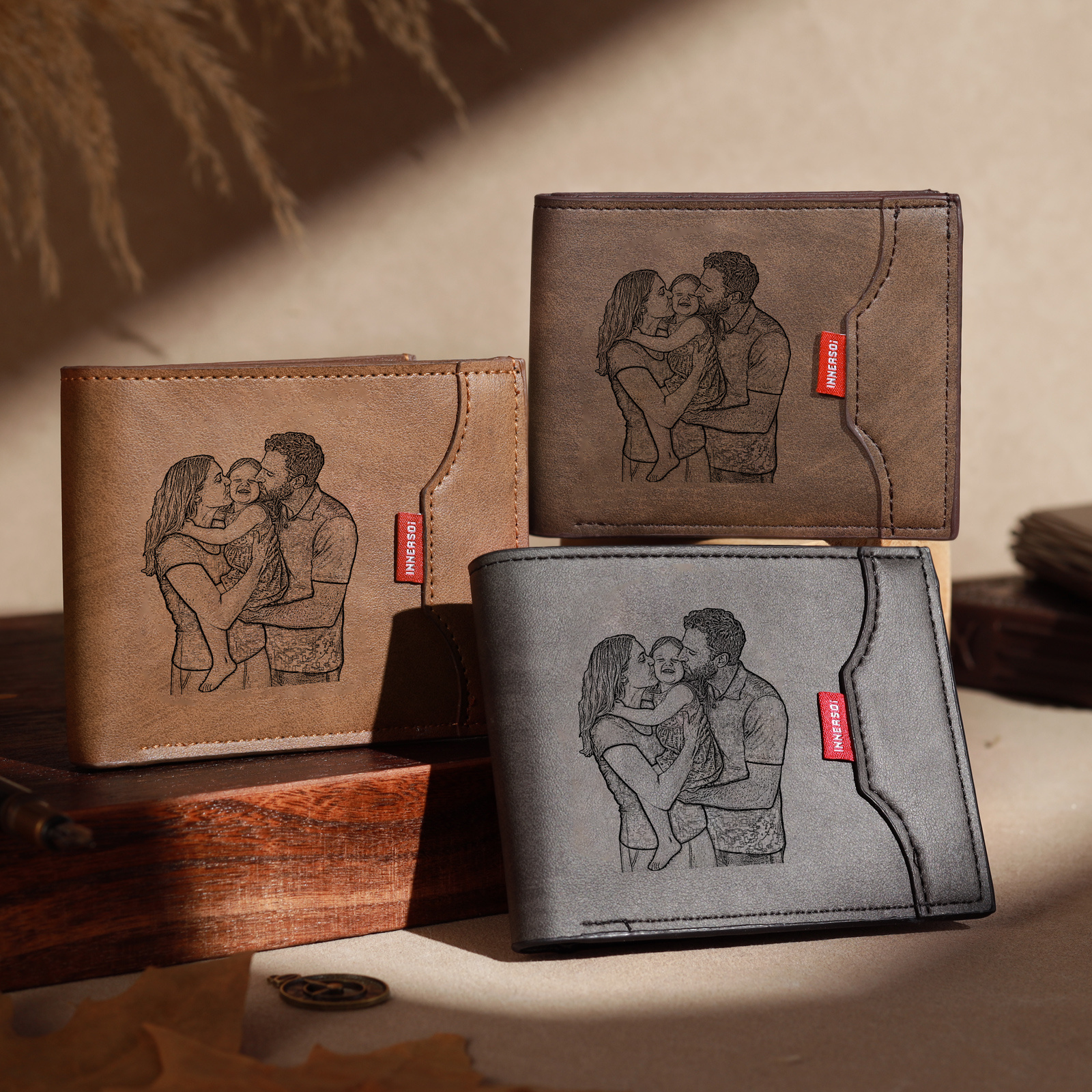 Portefeuille Homme Personnalisé en cuir PU, personnalisable avec Photo, Calendrier ou gravure de Nom