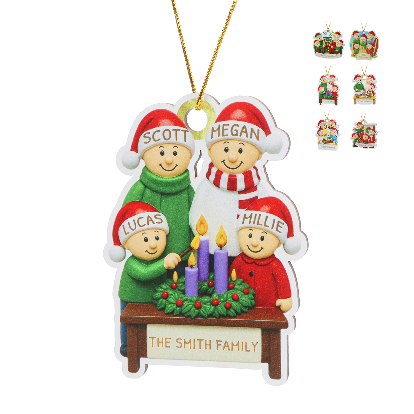 Décoration de sapin de Noël personnalisée – Famille allumant les bougies de l'Avent