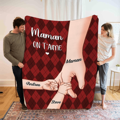 À Maman Couverture de Noël plaids polaire mains 3 Prénoms personnalisé