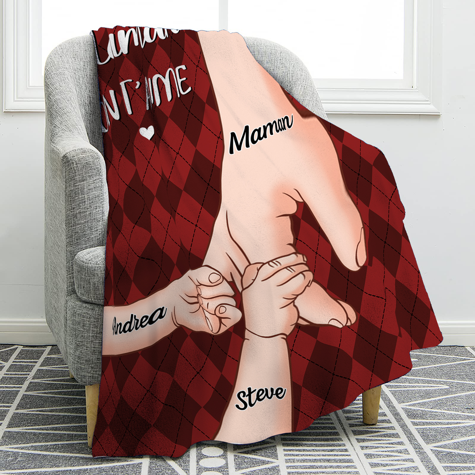 À Maman Couverture de Noël plaids polaire mains 3 Prénoms personnalisés avec 2 textes Cadeau pour famille | Jessemade