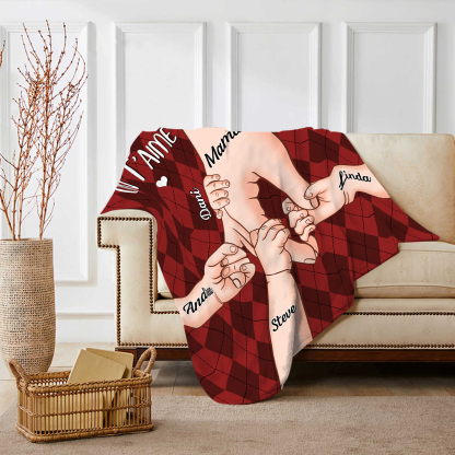 À Maman Couverture de Noël plaids polaire mains 5 Prénoms personnalisés avec 2 textes Cadeau pour famille | Jessemade