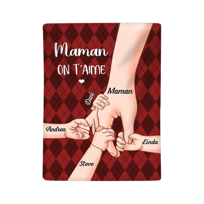 À Maman Couverture de Noël plaids polaire mains 5 Prénoms personnalisés avec 2 textes Cadeau pour famille | Jessemade