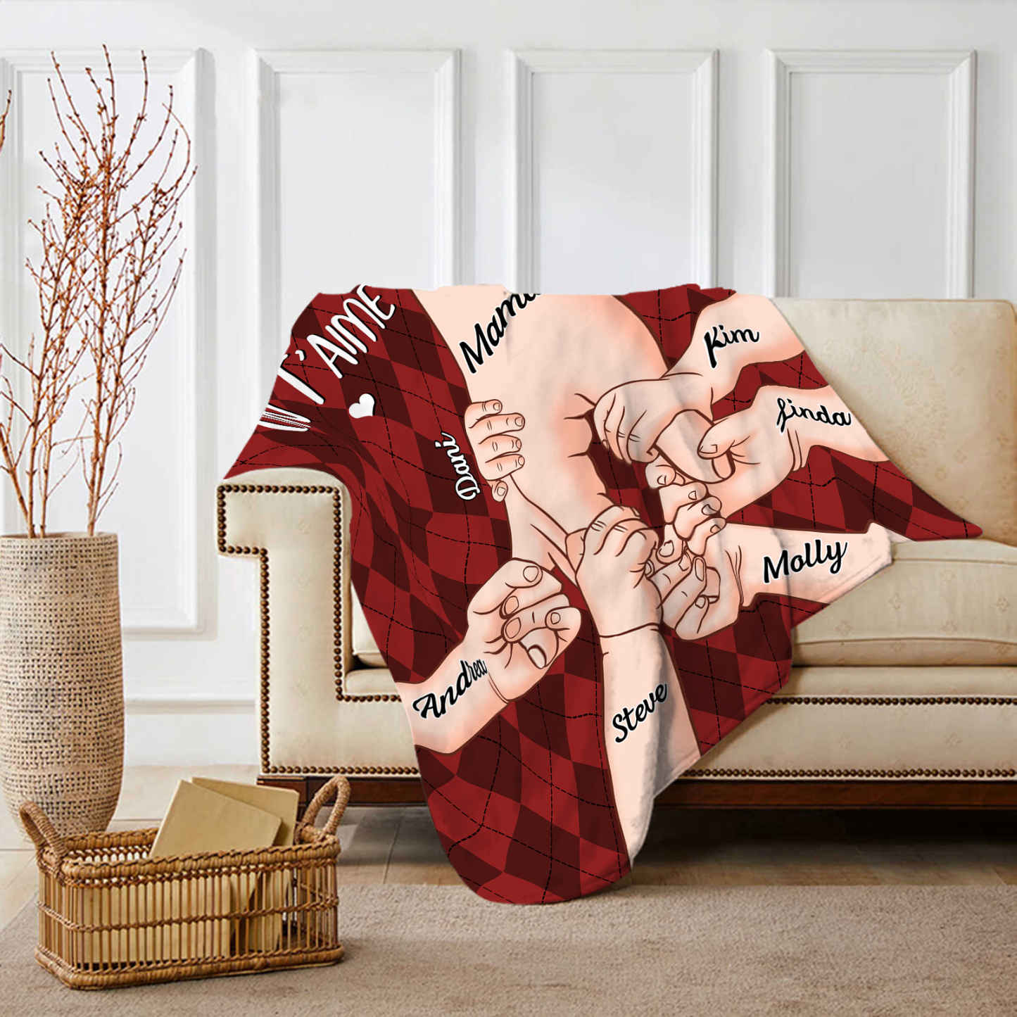 À Maman Couverture de Noël plaids polaire mains 7 Prénoms personnalisés avec 2 textes Cadeau pour famille | Jessemade